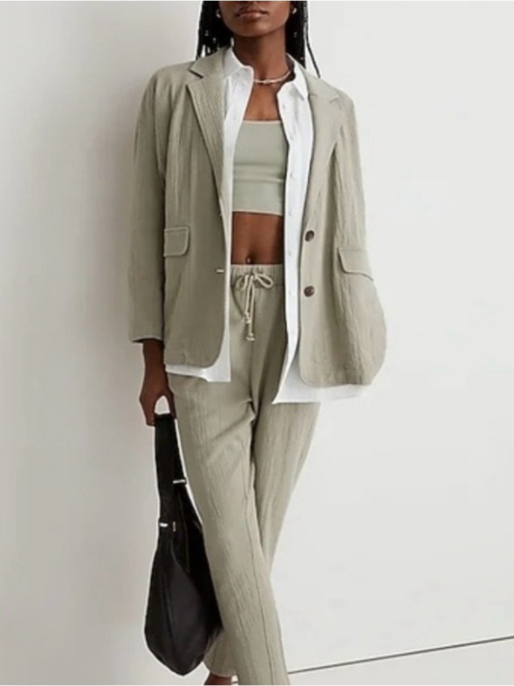Madewell Rumpled Blazer Slouchy Stretch Cotton Light Sage Green Medium